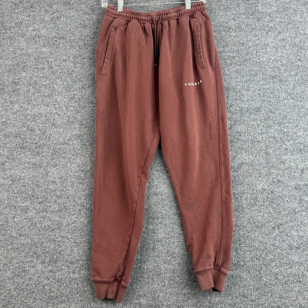 YoungLA Jogger Pants Mens M Brown Cotton Fleece Gym Workout Sweatpant 740